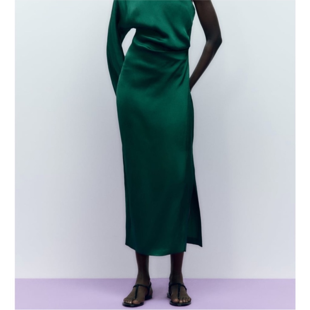 Zara Elegant Green One-Shoulder Dress - Picture 3 of 9